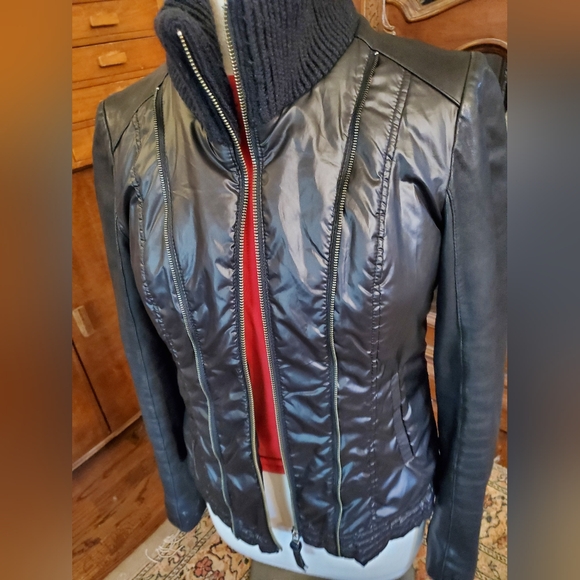 Mackage two part Black Lamb Skin Leather Jacket with Ribbed Collar - Picture 8 of 15